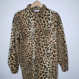 Newport News Womens Cheetah Print Cozy Fleecey Oversized Shirt Jacket Size M